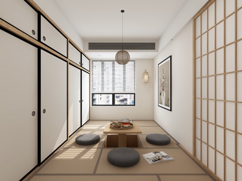  日式榻榻米茶室3d模型 