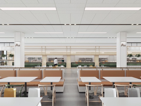  现代网红学校食堂3d模型 