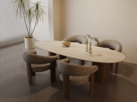 现代中古风餐桌椅su模型