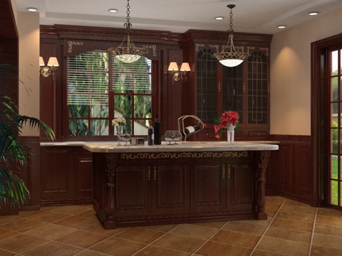  别墅开敞式厨房3d模型 