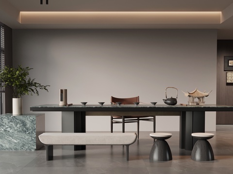 现代意式茶桌椅su模型