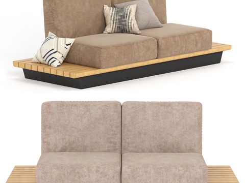  新中式双人木质休闲沙发3d模型 