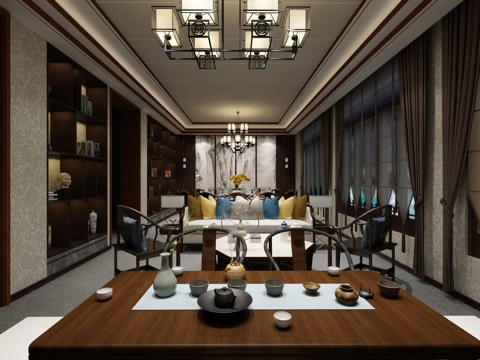  新中式酒店宴会厅3d模型 