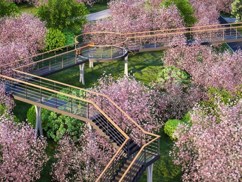  现代观景台  木栈道 公园景观su模型 