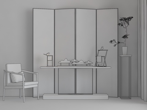  新中式单椅端景台陈设品组合3d模型 