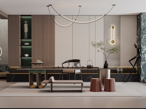  禅意新中式茶室 新中式茶室书房 禅意别墅茶室 禅意书房办公3d模型 