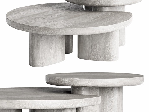  现代侘寂大理石茶几组合3d模型 