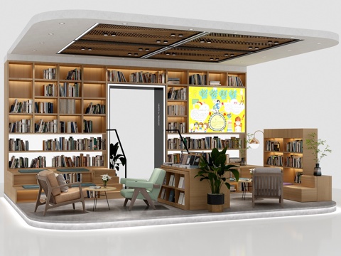  现代图书馆阅读区3d模型 