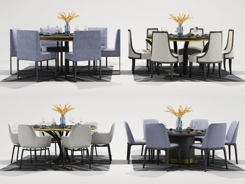  现代圆形餐桌椅组合3d模型 