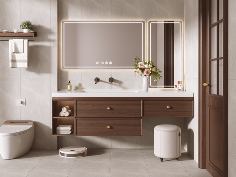 中古风浴室柜 洗手柜su模型