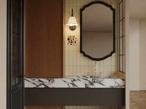  中古风卫生间 干区 浴室柜3d模型 