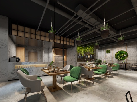  工业风西餐厅3d模型 