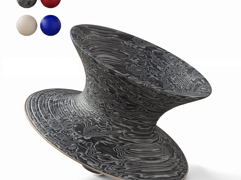  现代陀螺休闲椅 创意椅子 意式山水木纹3d模型 