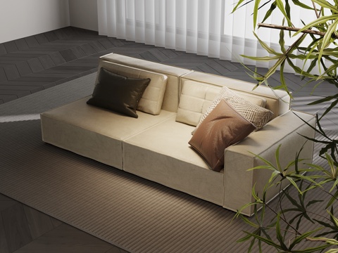  现代双人沙发 皮革沙发su模型 