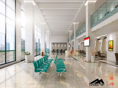  现代银行大厅3d模型 