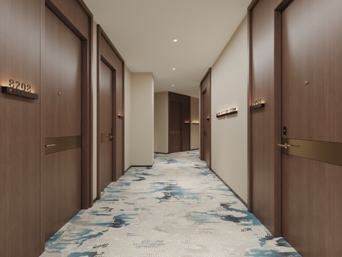  现代酒店过道3d模型 