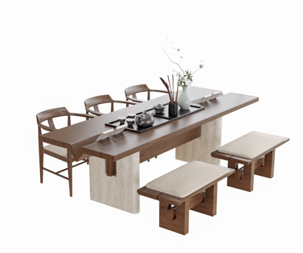 现代茶桌椅 茶桌 茶椅su模型