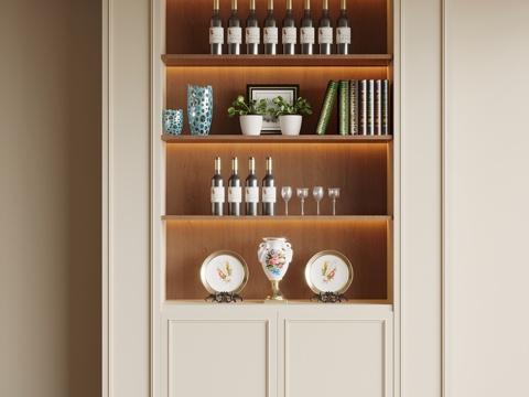 中古风餐边柜 酒柜 酒架su模型