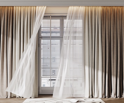  现代窗帘 纱帘 布艺窗帘3d模型 