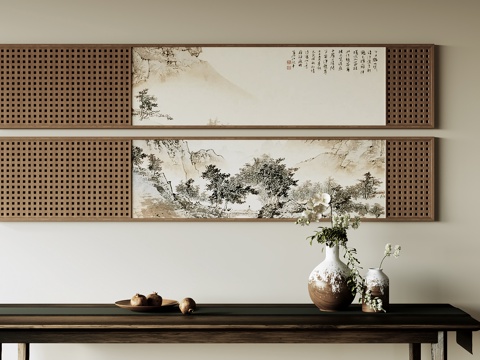  新中式装饰画su模型 