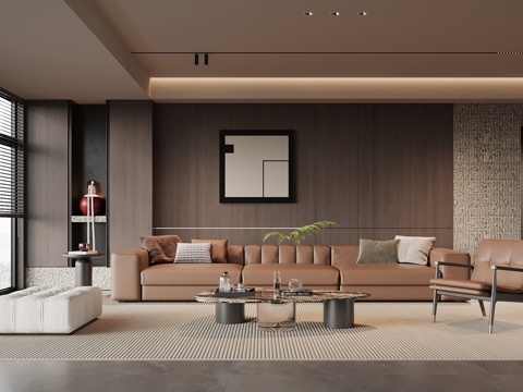 意式客厅 背景墙 沙发茶几组合su模型