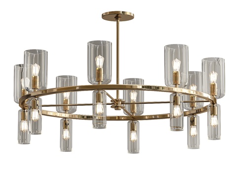  现代轻奢圆形金属玻璃装饰吊灯3d模型 