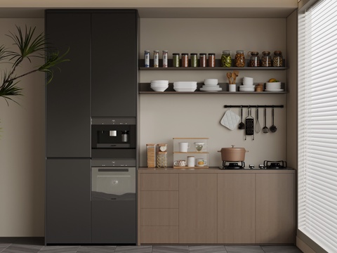 现代意式橱柜 餐边柜su模型