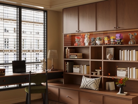 中古风书柜 书桌椅su模型