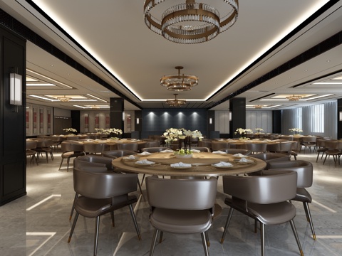  酒店宴会厅 吊灯 餐桌椅 挂画3d模型 