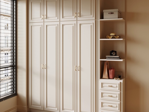 法式奶油风衣柜 欧式衣柜su模型