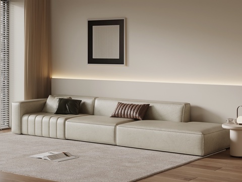 现代多人沙发 皮革休闲沙发su模型