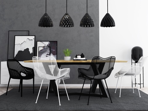  北欧餐桌椅组合3d模型 