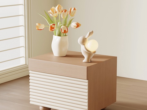 中古奶油床头柜su模型