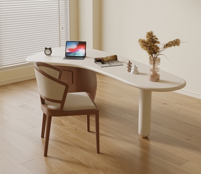 现代中古风书桌椅 休闲桌椅su模型