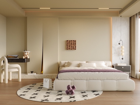  现代卧室 双人床3d模型 