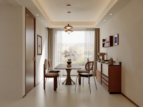  中古风餐厅su模型 