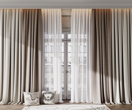 现代窗帘 纱帘 布艺窗帘su模型