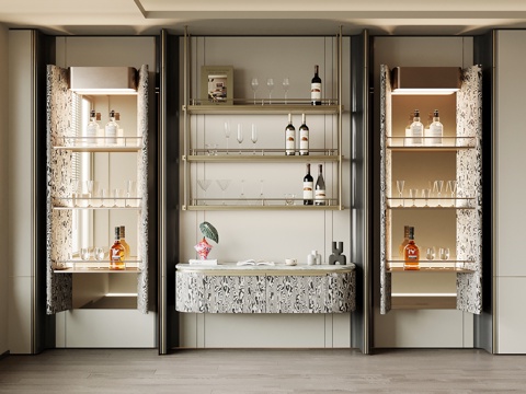 现代酒柜 酒架su模型