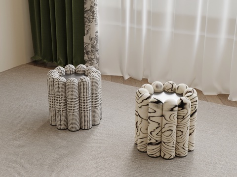 现代中古风沙发凳 换鞋凳su模型