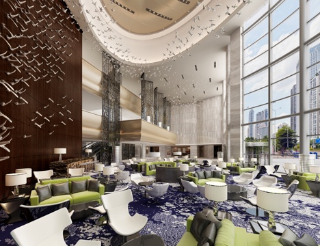  现代酒店大堂办公大堂酒店休息区3d模型 