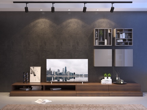  现代简约电视柜 电视机3d模型 