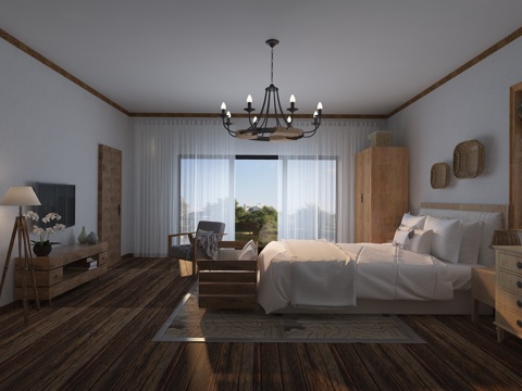  民宿风格卧室3d模型 