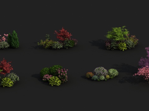  现代灌木组合 花卉 灌木 植物 绿篱3d模型 