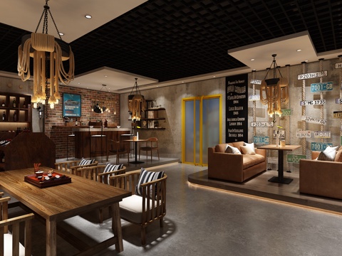  工业风休闲吧 酒吧 茶吧3d模型 