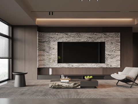 现代意式客厅 电视背景墙 沙发茶几组合su模型