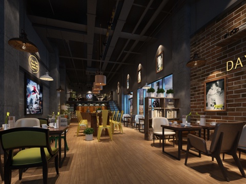  工业风咖啡厅3d模型 