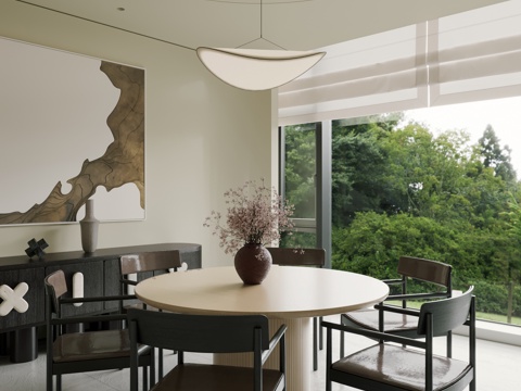  现代奶油风餐厅 奶油风圆餐桌椅3d模型 