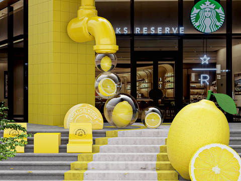 饮品店奶茶店装饰 网红店铺艺术装置 水果果汁艺术装置 承重柱su模型