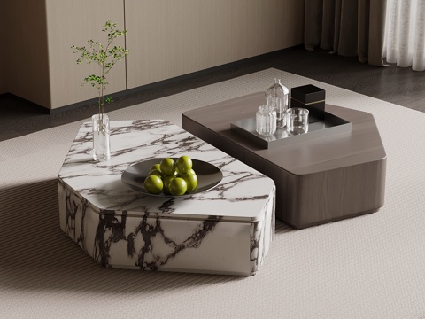 现代意式茶几 大理石茶几su模型
