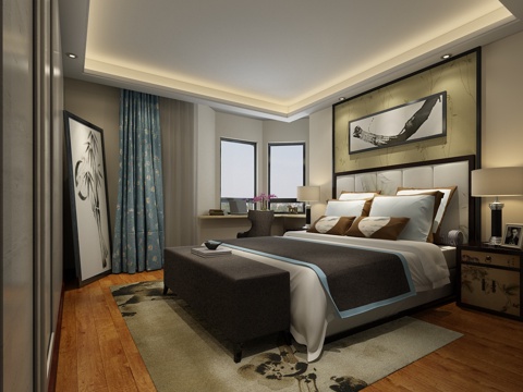  现代简约卧室3d模型 